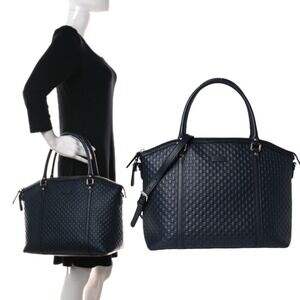 NEW Gucci Dome Micro Guccissima Satchel Bag Leather Navy Blue